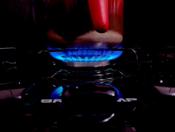 An open flame on a stove